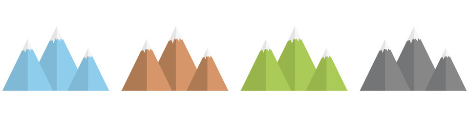 Set of mountains with snowy peaks. Outdoor travel, adventure, tourism. Flat style. Vector illustration

