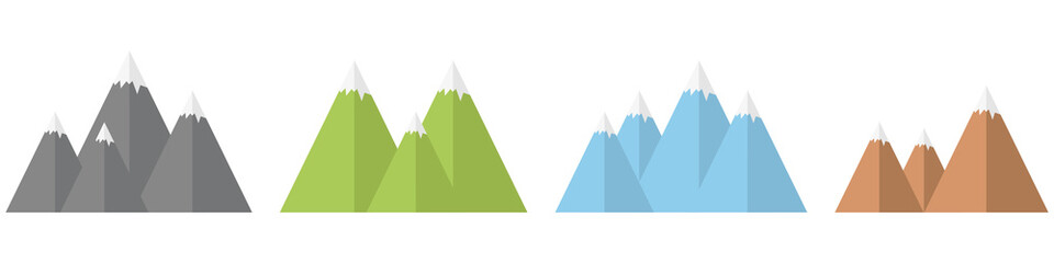 Set of mountains with snowy peaks. Outdoor travel, adventure, tourism. Flat style. Vector illustration
