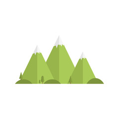Mountains with snowy peaks. Traveling in nature, adventure, tourism. Flat style vector illustration.
