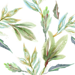 Leaves Seamless Pattern. Watercolor Floral Background.
