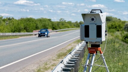 The road, the track. Radar to control the speed of cars.