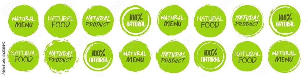 Poster natural logo collection. set of different grunge circles shapes label with different text