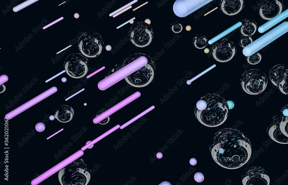 Aufkleber futuristic geometric dynamic lines shape with bubbles background. abstract 3d art background.