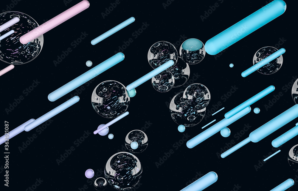 Aufkleber futuristic geometric dynamic lines shape with bubbles background. abstract 3d art background.