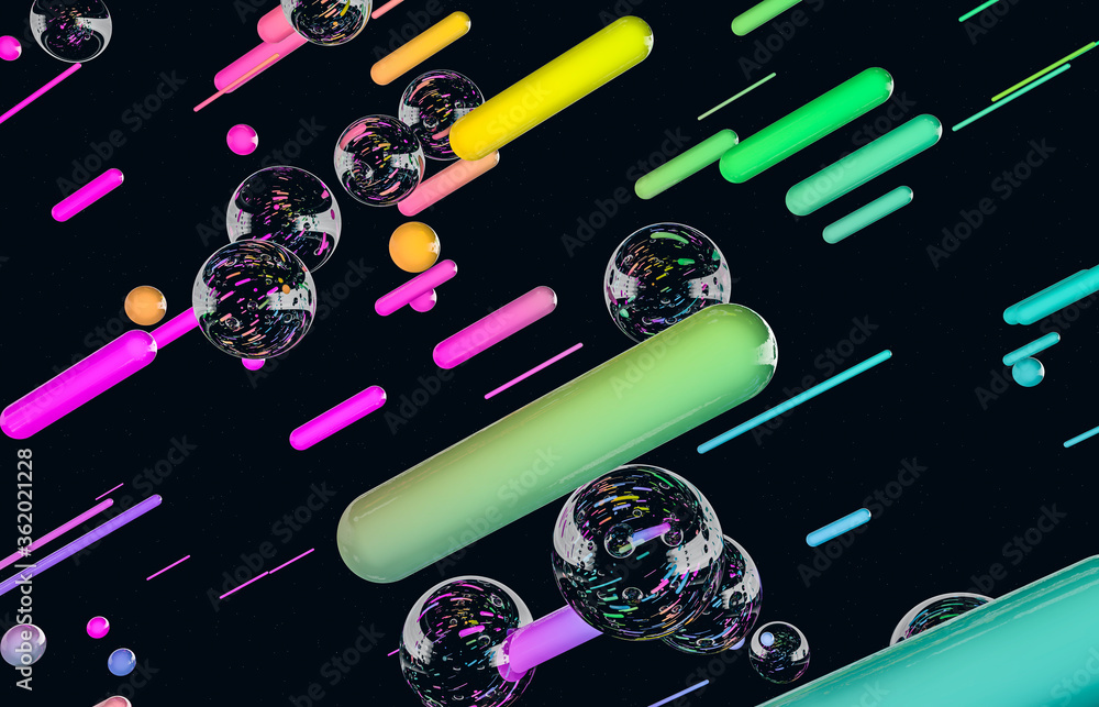 Leinwandbilder futuristic geometric dynamic lines shape with bubbles background. abstract 3d art background.