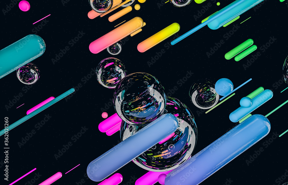 Aufkleber futuristic geometric dynamic lines shape with bubbles background. abstract 3d art background.