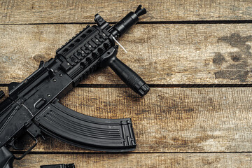 Russian automatic rifle Ak-47 close up, military weapon