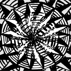 Vector illustration of black & white ornamental background / texture. Circle, stripes, spikes, hand drawn.