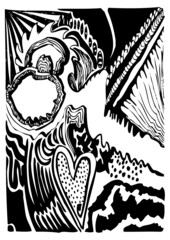 Vector illustration of a hand drawn black and white abstract pattern.