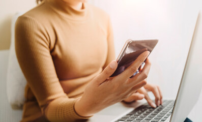 Searching Browsing Internet Data Information with blank search bar.businessman working with smart...