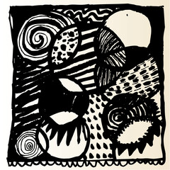 Vector illustration of a black & White abstract hand drawn image. Abstract ornamental circles.