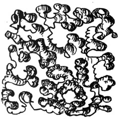 Vector illustration of a black & White abstract hand drawn image.  Bowels, worms, clouds like image.