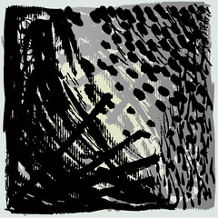 Vector illustration of a Black & White abstract hand drawn painted image.