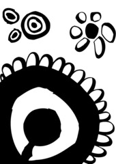 Vector illustration of  abstract drawing. Circles / flowers / sun / spring. Black & white.
