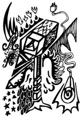 Vector illustration of an abstract black & white drawing.