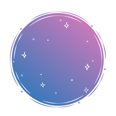 Night sky circle shape banner with empty text. Space with stars round creative vector backdrop. Nature concept, modern layout template. Sky purple-blue background shape. Dark starry blank card