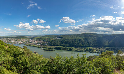 Fototapeta premium view to river Rhine and River Nahe at Ruedesheim