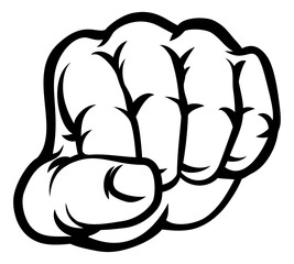 A cartoon fist hand punching knuckles on in comic book style