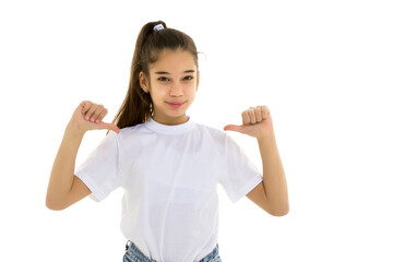 Little girl with a white t-shirt for advertising.