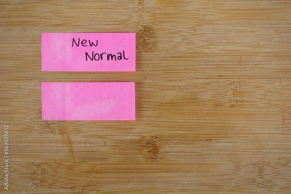 Poster closeup shot of colorful note blanks with new normal text on it