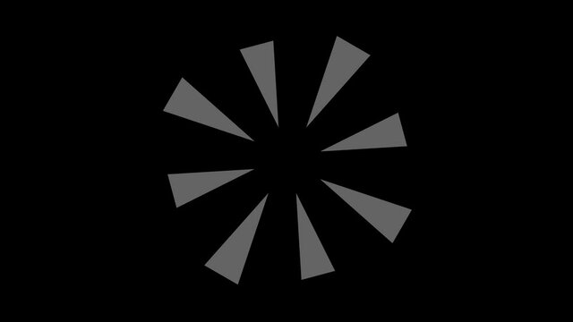 Graphic object in black and white with stroboscopic and hypnotic effect, which rotates clockwise decreasing the size from full screen to disappearing in the center, in 16: 9 video format