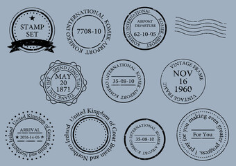 かすれた消印のヴィンテージ風ベクターイラスト素材セット