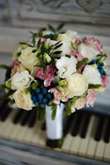 the bride's bouquet, wedding day, bridal bouquet of roses, White Rose, wedding details