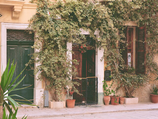 Retro look of the old street in Birgu, Malta. Downtown district with vintage doors and windows