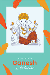 Line art Ganesha Poster, Happy Ganesh Chaturthi, Illustration of Lord Ganesha, Ganesh Chaturthi, Ganpati Festival, Indian Festival	
