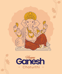 Line art Ganesha Poster, Happy Ganesh Chaturthi, Illustration of Lord Ganesha, Ganesh Chaturthi, Ganpati Festival, Indian Festival	
