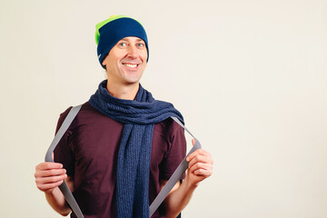 Funny nerd or geek have an idea. Nerd smiling and having fun like a nerd.