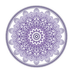 Floral mandala in ethnic style on white background. Round flower mandala on white isolated background. Abstract indian ornament. Decorative ornament in ethnic oriental style. Coloring book page.