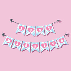 just married buntings garlands, vector illustration