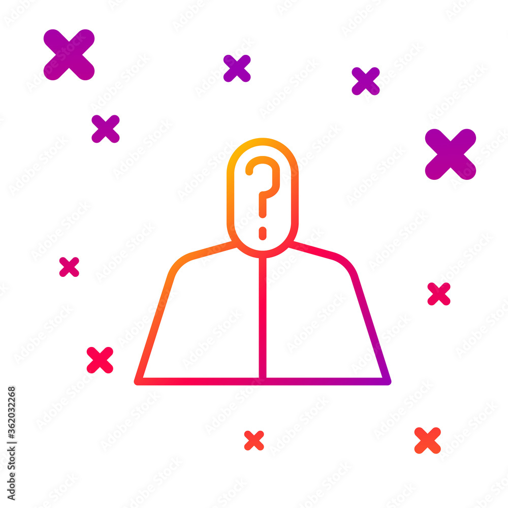 Poster color line anonymous man with question mark icon isolated on white background. unknown user, incogni