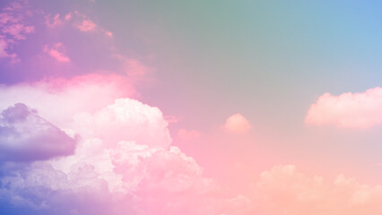 beauty soft pastel colors with fluffy white abstract clouds on sky. multi color rainbow image