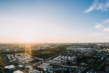 aerial drone shot of the city Cologne, Germany