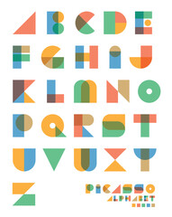 Pop art vintage style designed Picasso-inspired vector alphabet set - obrazy, fototapety, plakaty