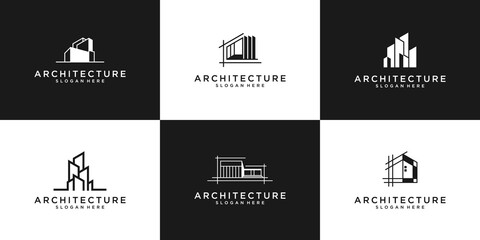 Set of building architecture, real estate logo design symbols.