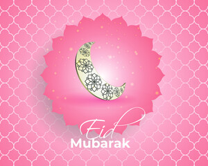 vector illustration of greeting for Eid Mubarak text means Eid Mubarak, golden shiny moon, concept for festive background 