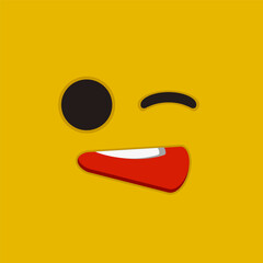 Emoticon winking. Yellow background simple illustration.