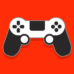 Gamepad PS4 black and whirte. Red background. © Crashik
