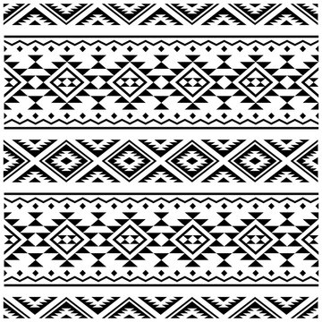 Traditional Seamless Aztec pattern texture design vector in black white color