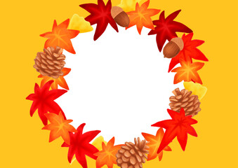 秋　紅葉　イチョウ　フレーム　背景　イラストセット