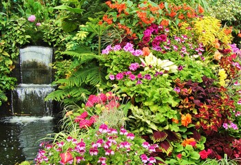 Fototapeta na wymiar Waterfalls and Flowers