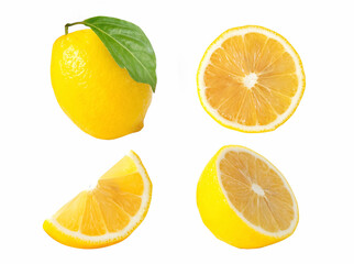 Collections of lemon fruits isolated on white background. clipping path