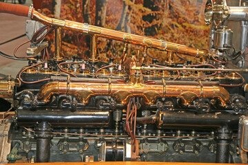 Engine of a vintage car