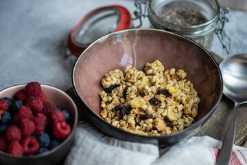 breakfast concept with cereals and berries