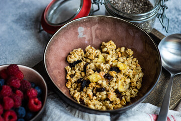 breakfast concept with cereals and berries