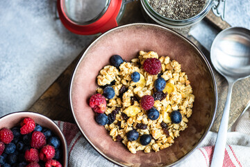 breakfast concept with cereals and berries