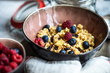 breakfast concept with cereals and berries